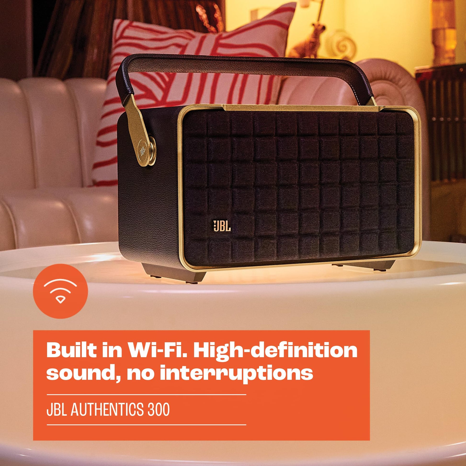 JBL Authentics 300 Enceinte intelligente connectée portable avec WiFi, Bluetooth et assistants vocaux, design rétro, noire
